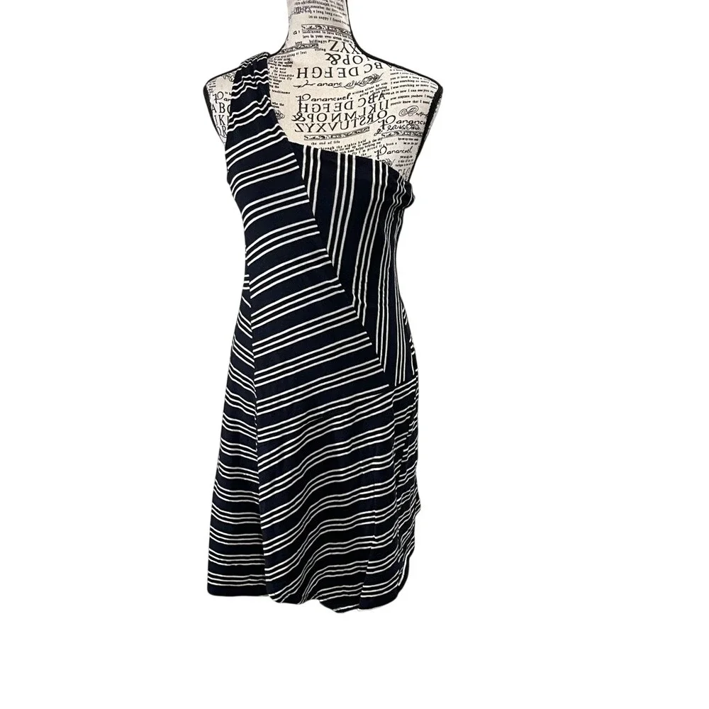 Maeve‎ One-Shoulder Navy and White Striped Dress